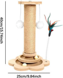 Indoor Cat Scratching Post 40Cm Compact Sisal Scratch Pole With Pine Base Interactive Feather And Game Balls - thumbnail 7