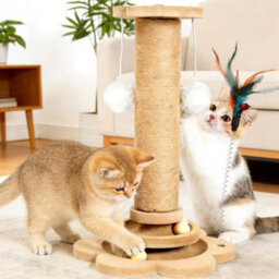Indoor Cat Scratching Post 40Cm Compact Sisal Scratch Pole With Pine Base Interactive Feather And Game Balls - thumbnail 5
