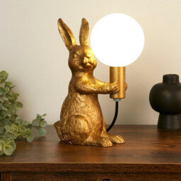 Lighting Collection Gold Rabbit Sculptural Table Lamp With Decorative Globe Light