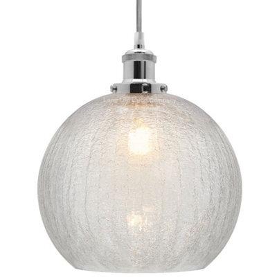 Long Life Lamps Company Crackle Glass Pendant Light Round Globe Shade Chrome Ceiling Lamp Holder H3043 - image 1