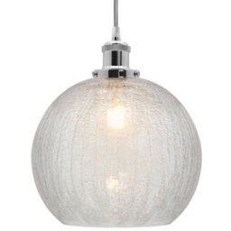 Long Life Lamps Company Crackle Glass Pendant Light Round Globe Shade Chrome Ceiling Lamp Holder H3043