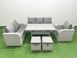 Fimous Pe Wicker 8 Seater Outdoor Rattan Furniture Sofa Sets Reclining Chair Loveseat Sofa 3 Seater Sofa Stool Light Grey - thumbnail 1