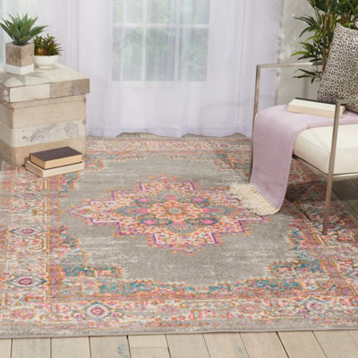 Grey Floral Luxurious Traditional Persian Rug For Dining Room-160Cm X 221Cm - image 1