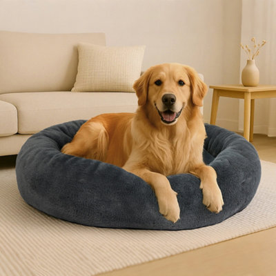 Skylos Dog Bed Donut Cushion Plush Calming Washable Large Pet Beds Grey - image 1