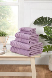 Rapport Home Linear Pure Cotton Face Towel Lavendar Pink - thumbnail 4