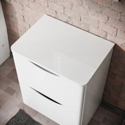 Nes Home Merton 600mm Gloss White 2 Drawer Work Top Freestanding Vanity Unit Bathroom - thumbnail 2