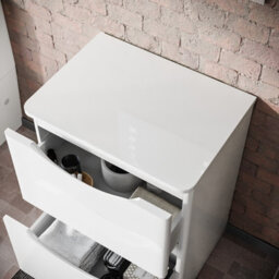 Nes Home Merton 600mm Gloss White 2 Drawer Work Top Freestanding Vanity Unit Bathroom - thumbnail 3
