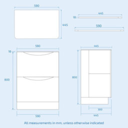 Nes Home Merton 600mm Gloss White 2 Drawer Work Top Freestanding Vanity Unit Bathroom - thumbnail 6