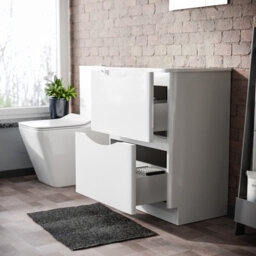 Nes Home Merton 600mm Gloss White 2 Drawer Work Top Freestanding Vanity Unit Bathroom - thumbnail 4