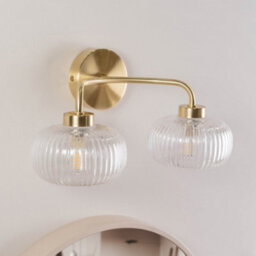 Valuelights Amaia Pair Of Brushed Gold Rated 2 Way Clear Ribbed Glass Wall Lights - thumbnail 3