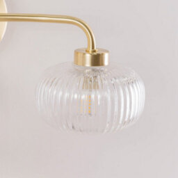Valuelights Amaia Pair Of Brushed Gold Rated 2 Way Clear Ribbed Glass Wall Lights - thumbnail 5