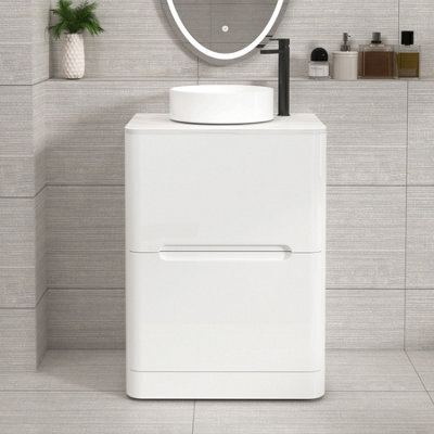 Royal Bathrooms Venice 600mm Gloss White Freestanding Bathroom Countertop Vanity Unit 2 Drawer With Art Basin - image 1