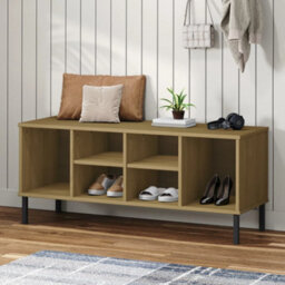 Walplus Shoe Rack With Metal Legs Brown 106X35X45 Cm Solid Wood Oslo