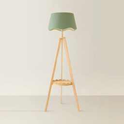 Valuelights Morrigan Sage Green Scallop Linen Wooden Shelf Tripod Floor Lamp - thumbnail 3