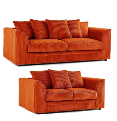 BlissFurniture Ltd Jumbo Cord 3+2 Seater Sofa Set With Soft Fabric In Orange Colour