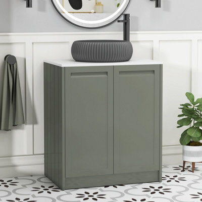 Royal Bathrooms Royal Bathroom Elmore 700mm Matt Green Freestanding Bathroom Vanity Unit 2 Door Plain White Worktop With Milan Black Basin - image 1