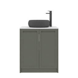 Royal Bathrooms Royal Bathroom Elmore 700mm Matt Green Freestanding Bathroom Vanity Unit 2 Door Plain White Worktop With Milan Black Basin - thumbnail 7