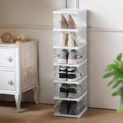 Living And Home 6 Tier Transparent Foldable Shoe Storage Box Shoe Organiser - image 1