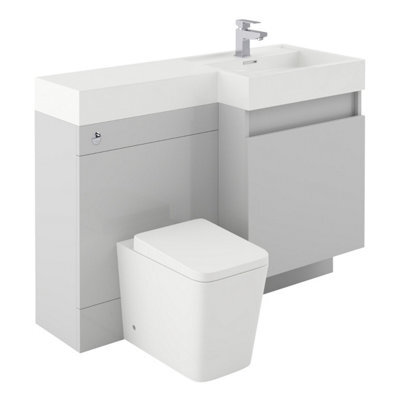 Plum&clay Solstice Gloss Light Grey Right Hand Bathroom Vanity Basin & Wc Unit Combination (W)1200mm (H)890mm - image 1