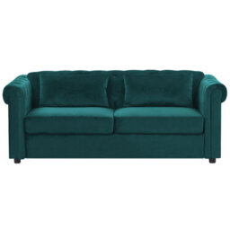 Beliani Sofa Bed 3 Seater Chesterfield Velvet Emerald Green