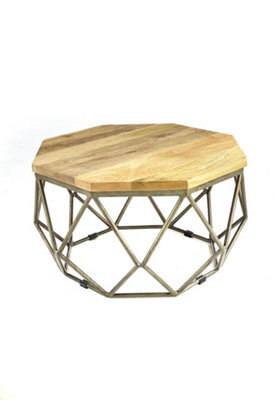 Elm Home And Products Elm Home And Garden Solid Mango Wood Coffee Table Grey Gun Metal Frame Fully Assembled Oak Finish 38 X 67 X 67Cm - image 1