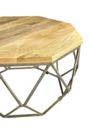 Elm Home And Products Elm Home And Garden Solid Mango Wood Coffee Table Grey Gun Metal Frame Fully Assembled Oak Finish 38 X 67 X 67Cm - thumbnail 2