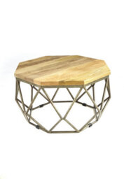 Elm Home And Products Elm Home And Garden Solid Mango Wood Coffee Table Grey Gun Metal Frame Fully Assembled Oak Finish 38 X 67 X 67Cm - thumbnail 1