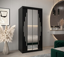 Arte York I Mirrored Sliding Door Wardrobe With Shelves And Hanging Rails In Black (H)2000mm (W)1000mm (D)620mm - thumbnail 2