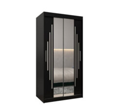 Arte York I Mirrored Sliding Door Wardrobe With Shelves And Hanging Rails In Black (H)2000mm (W)1000mm (D)620mm