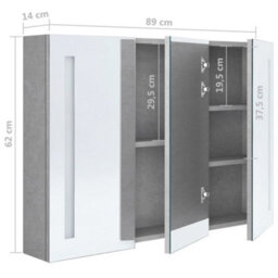 Berkfield Led Bathroom Mirror Cabinet Concrete Grey 89X14X62 Cm - thumbnail 8