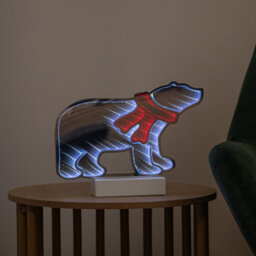 Samuel Alexander 27Cm Polar Bear Infinity Mirror Light Up Decoration With Red & White Leds - thumbnail 6