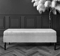 Safar Plain 120Cm Ottoman Storage Bench - Plush Velvet Shoe Bench - White Upholstery Footstool With Storage