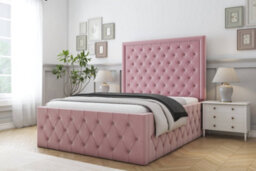 "Sloomy Vienna Pink Plush Bed Frame With Mattress With 50"" Upholstered Headboard 4' Small Double" - thumbnail 2