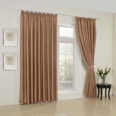 Oxford Homeware Plain Beige 230Gsm Blackout Curtain Thermal Insulated Pencil Pleat For Living Room Curtain Pair (W)168Cmx(L)228Cm - image 1