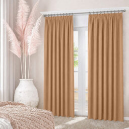 Oxford Homeware Plain Beige 230Gsm Blackout Curtain Thermal Insulated Pencil Pleat For Living Room Curtain Pair (W)168Cmx(L)228Cm - thumbnail 7