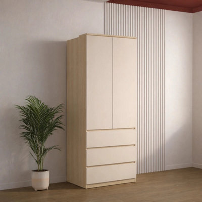 Arte Terra 68 Hinged Door Wardrobe 80Cm Oak Lindberg & Beige, 2-Door Wardrobe With Shelves And Drawers For Contemporary Bedrooms - image 1