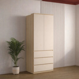 Arte Terra 68 Hinged Door Wardrobe 80Cm Oak Lindberg & Beige, 2-Door Wardrobe With Shelves And Drawers For Contemporary Bedrooms - thumbnail 1