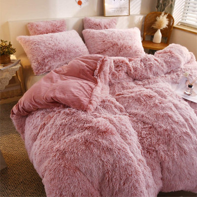 Groundlevel Pink Faux Fur Soft Duvet Cover Set - image 1