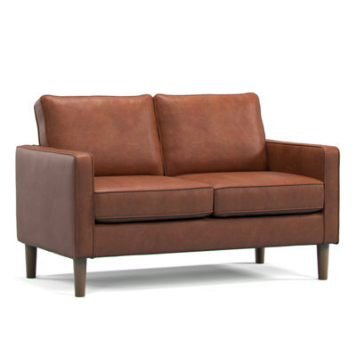 Furnishings For Less UK Bexhill Tan Faux Leather Boxed Arm 2 Seater Sofa - image 1