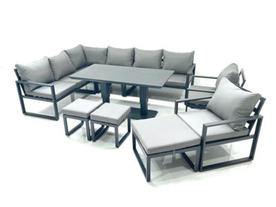 Fimous Aluminum Outdoor Garden Furniture Set Corner Sofa 2 Chair 3 Footstools Adjustable Rising Lifting Dining Table Sets