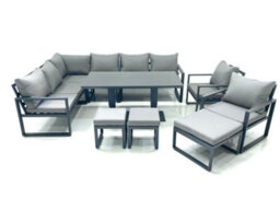 Fimous Aluminum Outdoor Garden Furniture Set Corner Sofa 2 Chair 3 Footstools Adjustable Rising Lifting Dining Table Sets - thumbnail 2