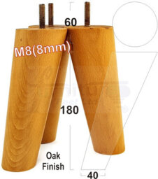 L&F Wood Legs Oak 180mm High Set Of 4 Replacement Angled Furniture Legs Set Of 4 Sofas Chairs Stools M8 - thumbnail 1