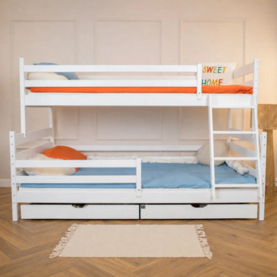 Arte Fami White Matt Wooden Bunk Bed With Drawers - No Mattresses - 90 X 200 Cm & 120 X 200 Cm - image 1