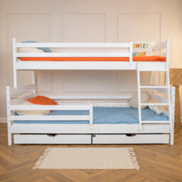 Arte Fami White Matt Wooden Bunk Bed With Drawers - No Mattresses - 90 X 200 Cm & 120 X 200 Cm - thumbnail 1