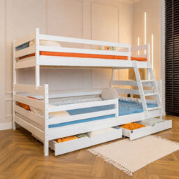 Arte Fami White Matt Wooden Bunk Bed With Drawers - No Mattresses - 90 X 200 Cm & 120 X 200 Cm - thumbnail 6
