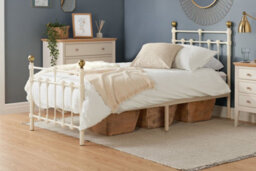Save On Goods UK 3Ft Single Traditional,victorian Style Metal Tubular Steel Bed Frame Bedstead. Ivory Cream Gloss Finish