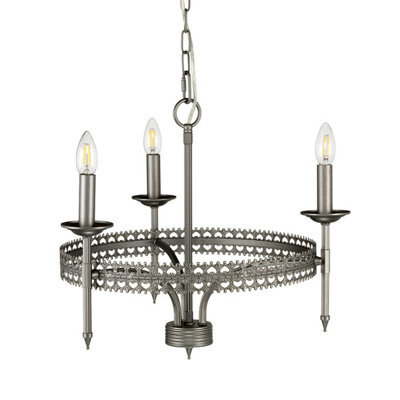 Elegant 3-Bulb Led Chandelier Pendant Light With Iron Gate Finish