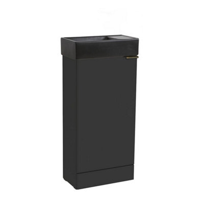 Homestylestore 400mm Black Grey Floorstanding Bathroom Vanity Unit Black Basin And Aged Gold Finger Pull Handle - image 1