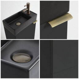 Homestylestore 400mm Black Grey Floorstanding Bathroom Vanity Unit Black Basin And Aged Gold Finger Pull Handle - thumbnail 2