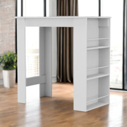 Urbn-Living Urbnliving Height 105Cm 3 Tier White Dining Bar Coffee Kitchen Island Table Open Storage Shelves Living Room - thumbnail 3